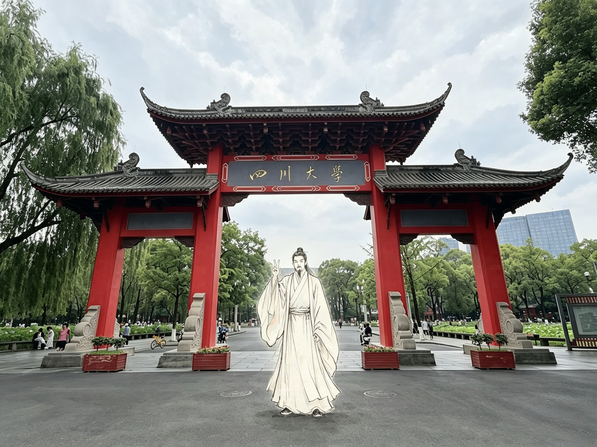 李白参观四川大学的照片